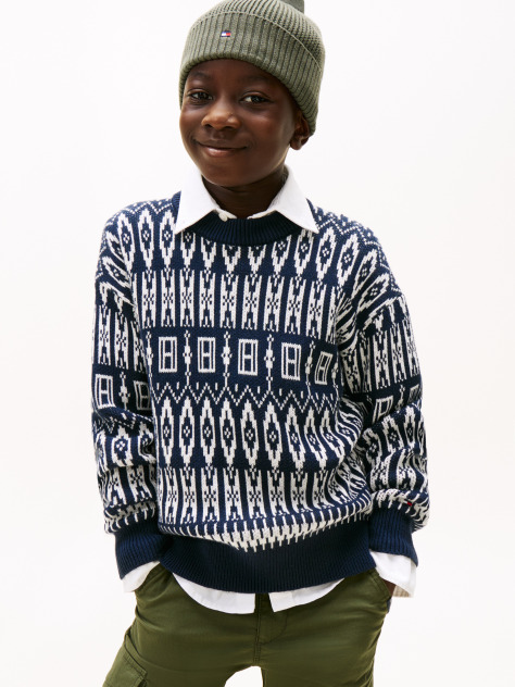 Multi Pulover Tricotat Cu Guler Rotund Si Model Fair Isle  Baieti