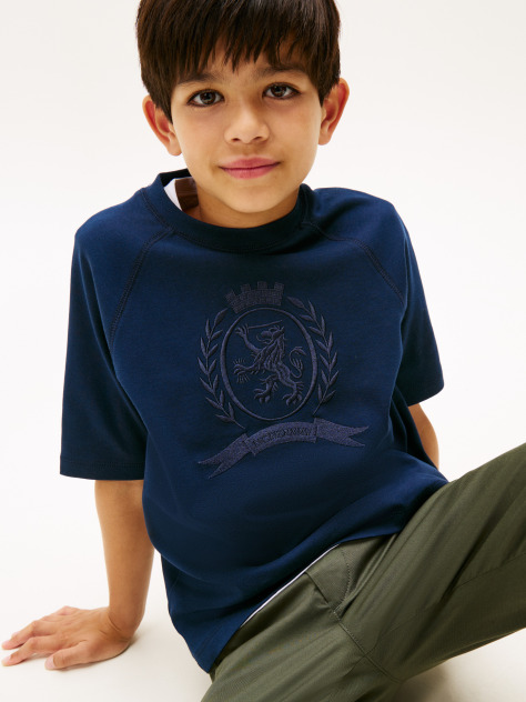 Blue Tricou Crest Cu Guler Rotund Si Emblema Tonala TH  Baieti