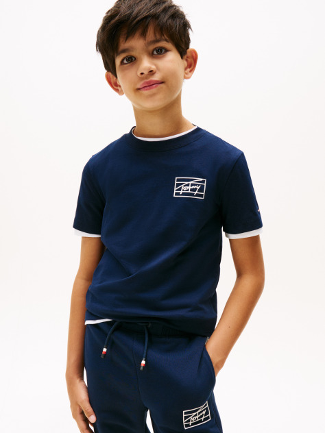 Blue Tricou Varsity Cu Logo Signature TH Si Steag  Baieti