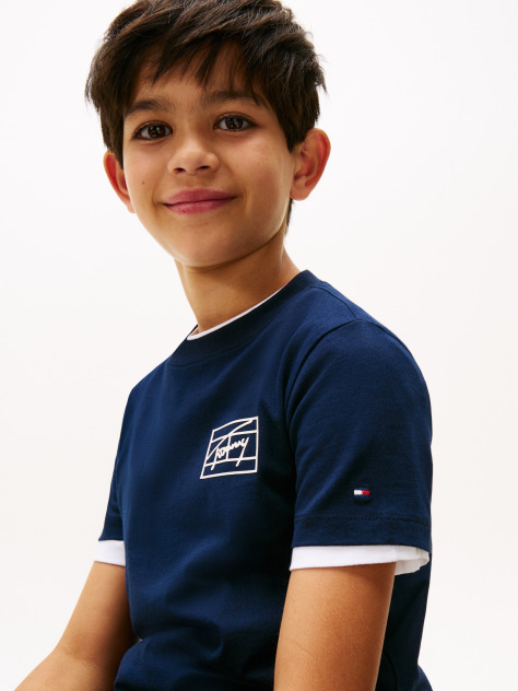 Blue Tricou Varsity Cu Logo Signature TH Si Steag  Baieti