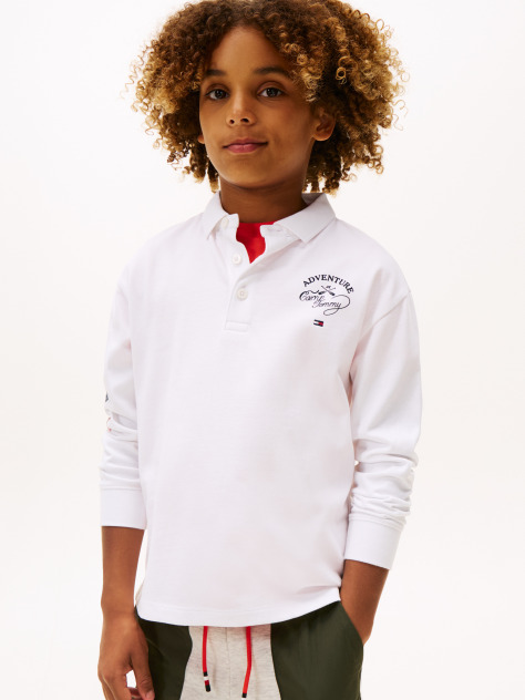 Alb Camp Tommy Multi Print Polo Cu Maneca Lunga  Baieti