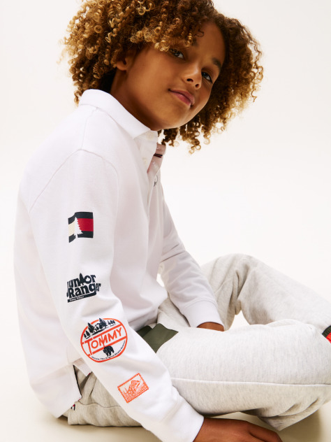 Alb Camp Tommy Multi Print Polo Cu Maneca Lunga  Baieti