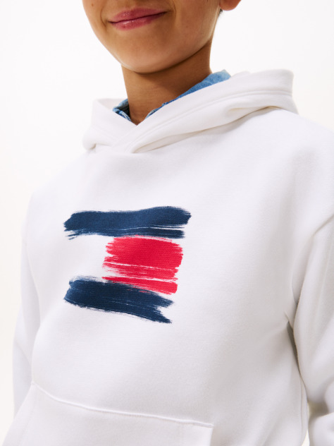 Alb Hanorac Cu Gluga Si Emblema Steag Hilfiger  Baieti