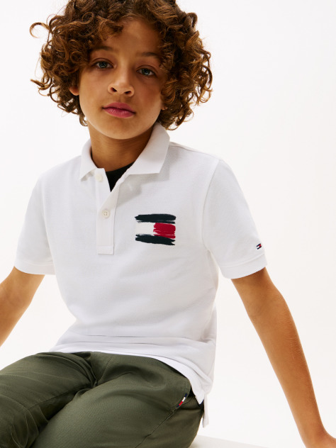 Alb Tommy Flag Polo Cu Maneca Scurta  Baieti
