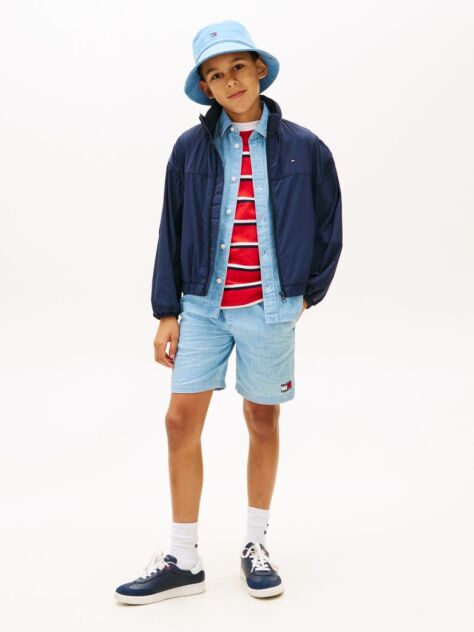 Denim Wavy Flag Herringbone Weave Relaxed Shorts  Boys