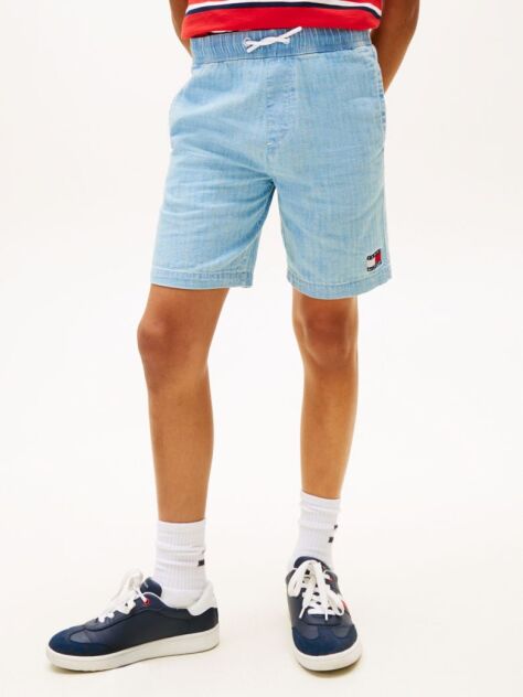 Denim Wavy Flag Herringbone Weave Relaxed Shorts  Boys