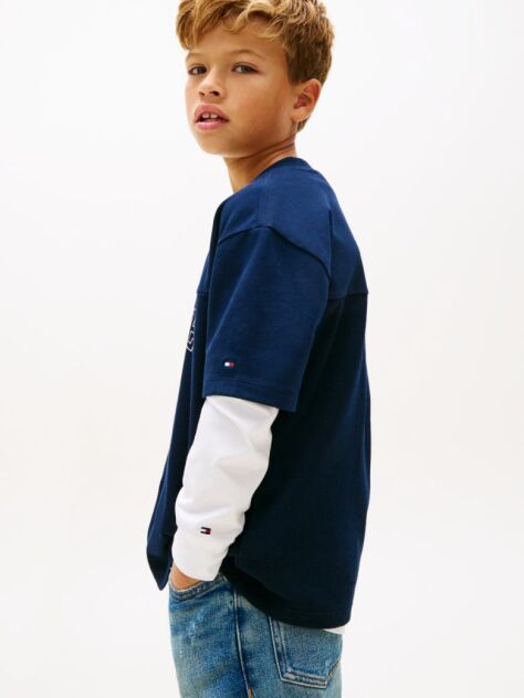 Blue Logo Peached Jersey V-Neck T-Shirt  Boys