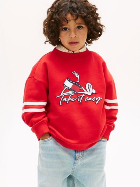 Red Wavy Flag Graphic Terry Sweatshirt  Boys