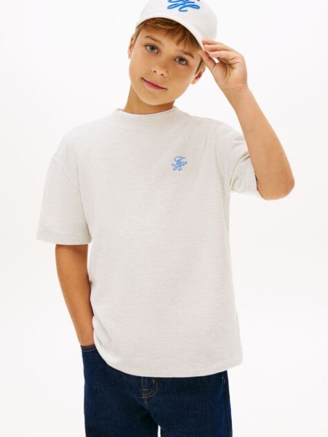 White Logo Embroidery Jersey Twill T-Shirt  Boys