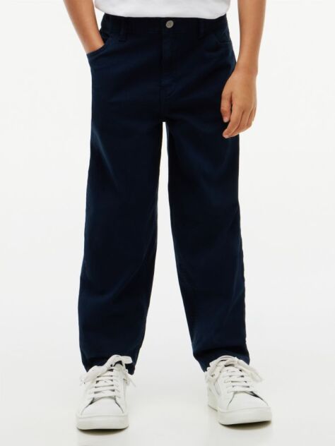 Blue Herringbone Pantaloni Twill Cu Picior Evazat Barrel  Baieti