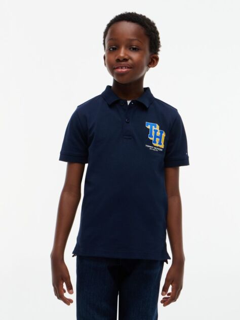 Blue Polo Pique Cu Croiala Regular Si Logo  Baieti