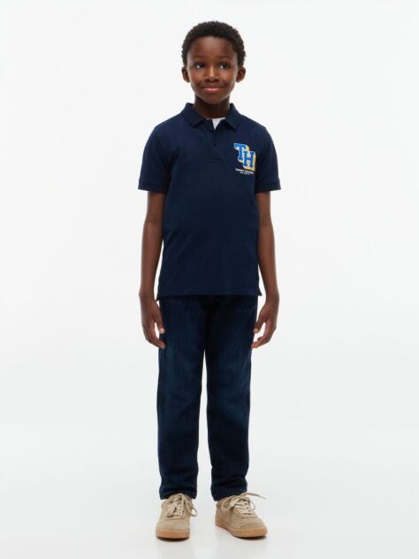 Blue Polo Pique Cu Croiala Regular Si Logo  Baieti