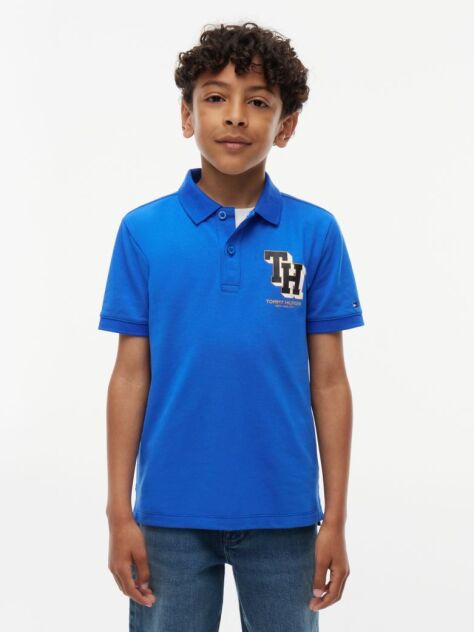 Blue Polo Pique Cu Croiala Regular Si Logo  Baieti