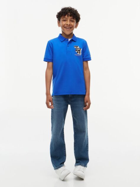 Blue Polo Pique Cu Croiala Regular Si Logo  Baieti