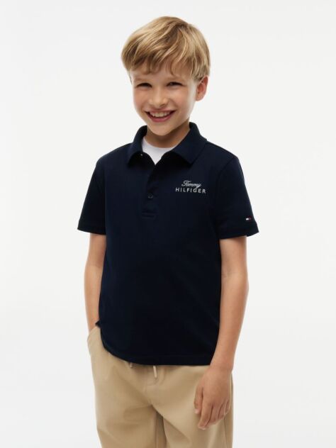 Blue Polo Cu Croiala Regular Si Logo  Baieti