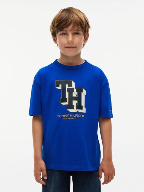 Blue T-Shirt Varsity Din Jerseu Cu Logo  Baieti