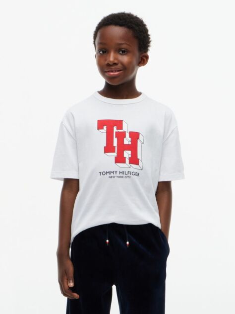 Alb T-Shirt Varsity Din Jerseu Cu Logo  Baieti