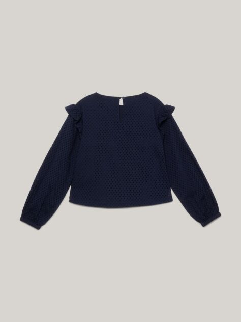 Blue Essential Polka Dot Broderie Anglaise Blouse  Girls