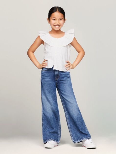 White TH Monogram Broderie Anglaise Cropped Blouse  Girls