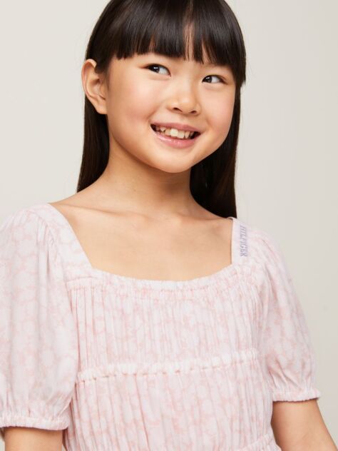 Pink Ditsy Floral Print Dress And Scrunchie Set  Girls