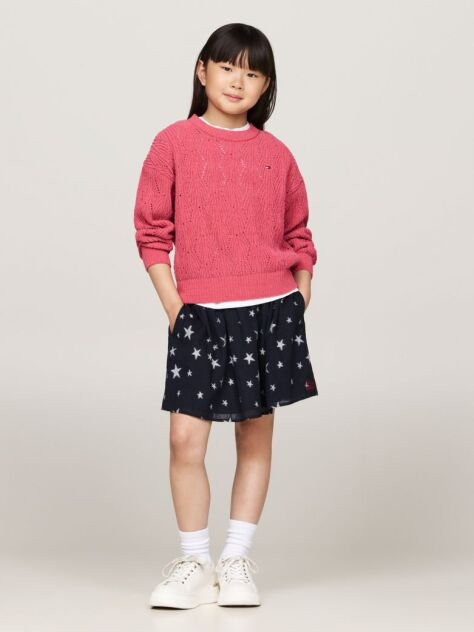 Rosu Pulover Chenille Relaxed Cu Tricot Perforat  Fete