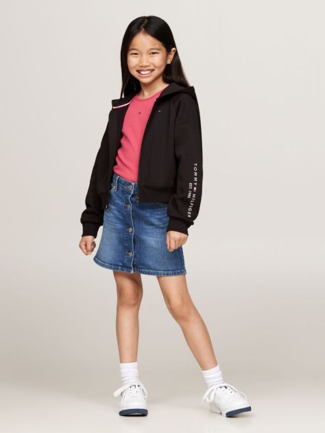 Black Embroidery Logo Zip-Thru Hoody  Girls