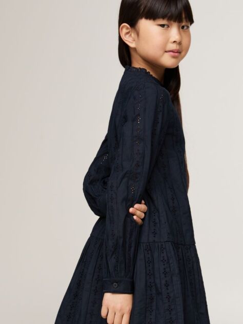Blue Rochie Anglaise Cu Broderie Hilfiger Monotype   Fete
