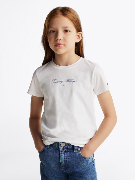 Alb Tricou Cu Guler Rotund Si Logo  Fete