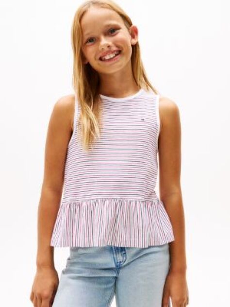 Multi Top Fara Maneci Cu Peplum Si Dungi  Fete