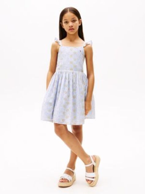 Multi Rochie Fara Maneci Cu Dungi Si Broderie Englezeasca  Fete