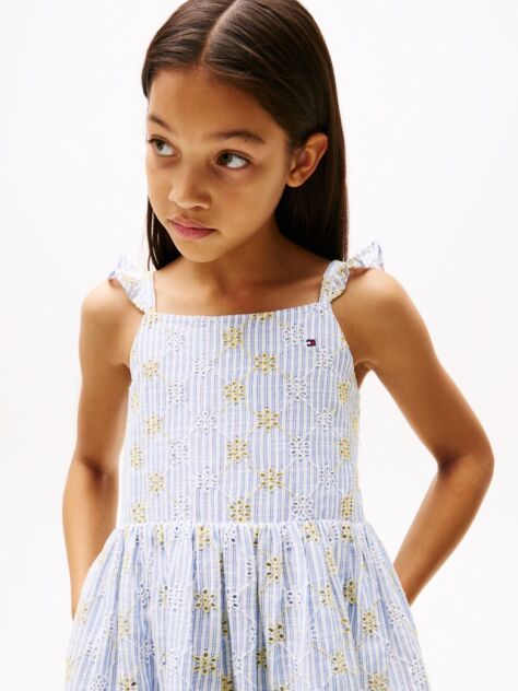 Multi Rochie Fara Maneci Cu Dungi Si Broderie Englezeasca  Fete