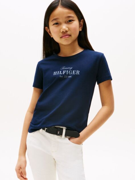 Blue Glitter Logo Crew Neck T-Shirt  Girls