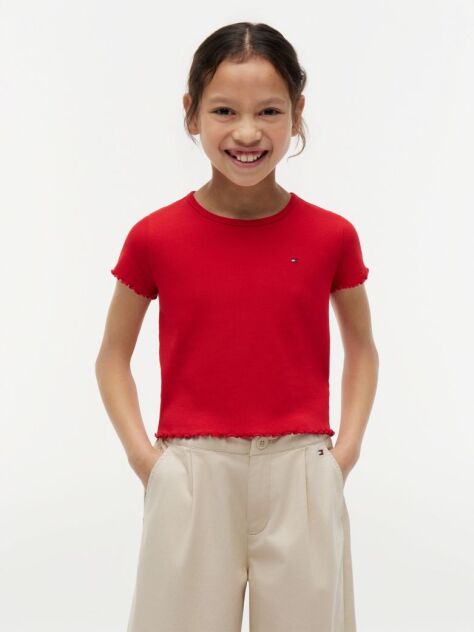 Rosu Bluza Esentiala Ribbed Extra Slim Cu Maneci Scurte  Fete
