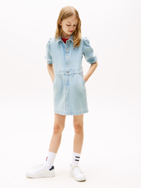 Blue Rochie Din Denim Cu Maneci Bufante  Fete