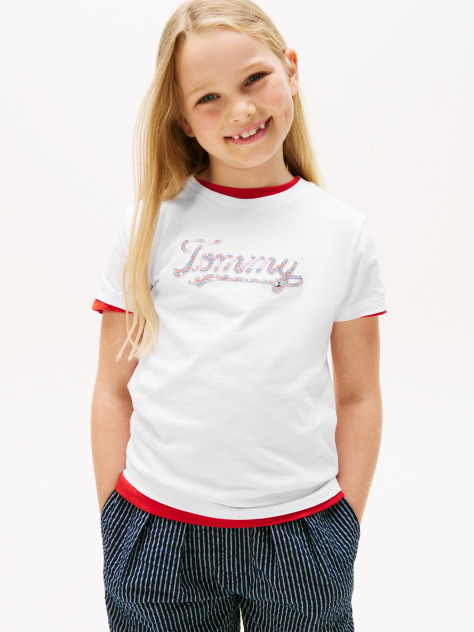 Alb Tricou Cu Maneca Scurta Si Tommy Script Cu Paiete  Fete