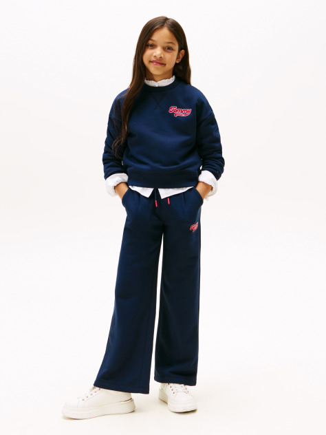 Blue Pantaloni Jogger Varsity Cu Croiala Larga Si Logo  Fete