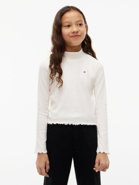 White Ribbed Extra Slim Mock Neck Top  Girls