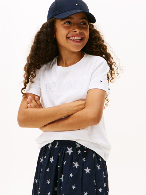Alb Tommy Sequins Tricou Cu Maneci Scurte  Fete