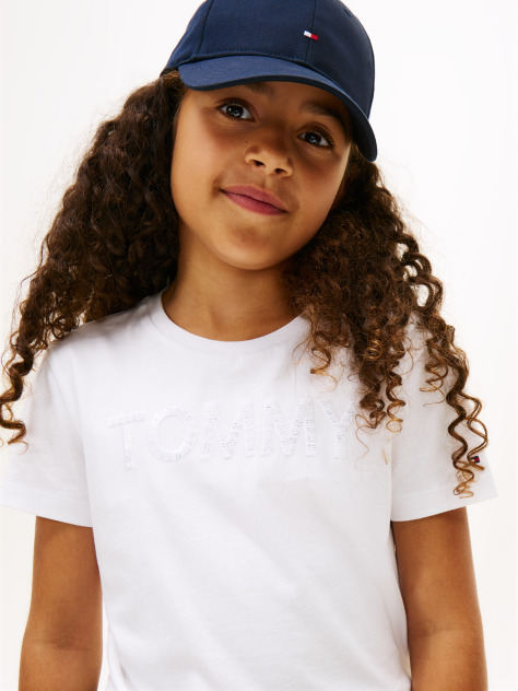 Alb Tommy Sequins Tricou Cu Maneci Scurte  Fete