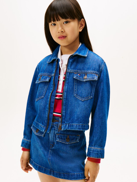Blue Jacheta Din Denim Cu Fermoar Zip-Thru  Fete