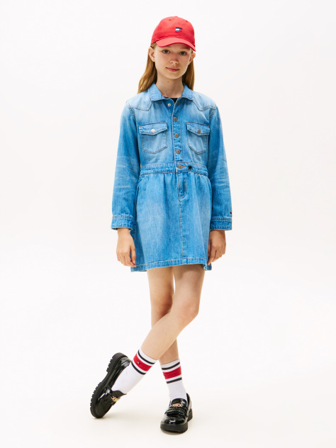 Blue Rochie Din Denim Cu Maneci Lungi  Fete