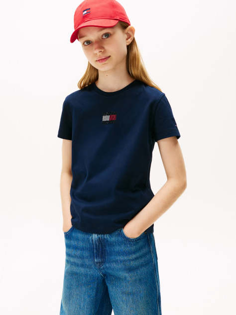 Blue Tricou Din Jersey Cu Emblema Diamanté Flag  Fete