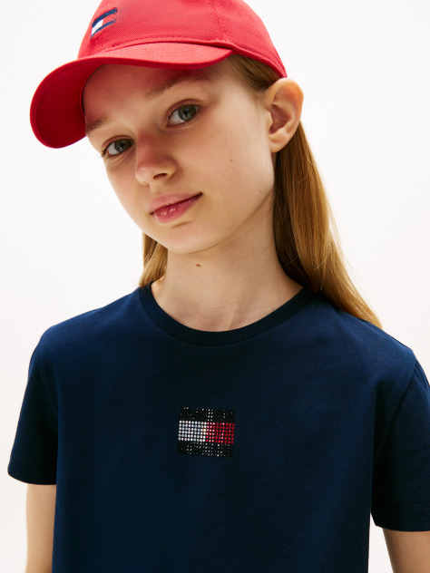 Blue Tricou Din Jersey Cu Emblema Diamanté Flag  Fete