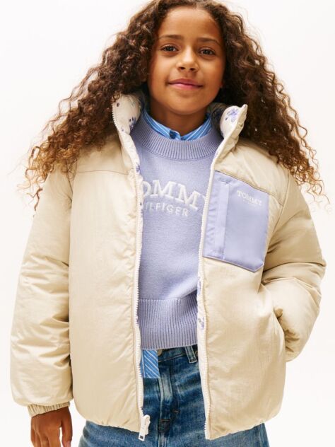 Multi Floral Print Reversible Relaxed Puffer Jacket  Girls
