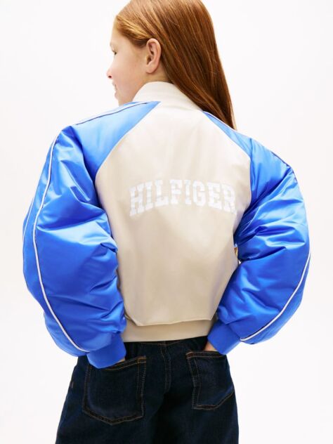 Multi Back Logo Shiny Relaxed Bomber Jacket  Girls