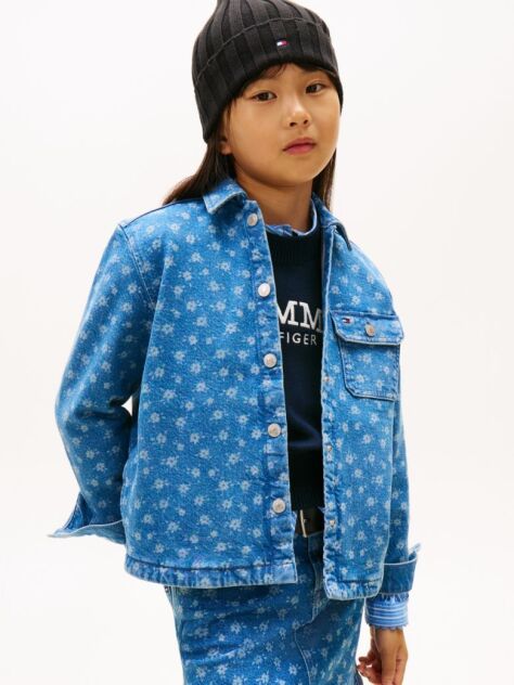 Multi Relaxed Fit Floral Print Denim Overshirt  Girls