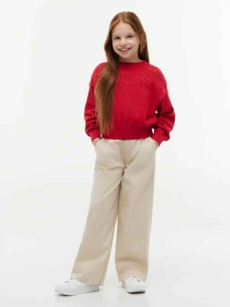 Red Pointelle Relaxed Balloon Sleeve Jumper  Girls
