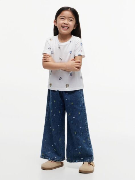 Denim Pantaloni Culotte Denim Cu Logo  Fete