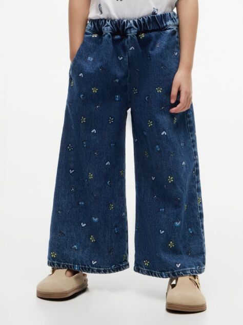 Denim Pantaloni Culotte Denim Cu Logo  Fete