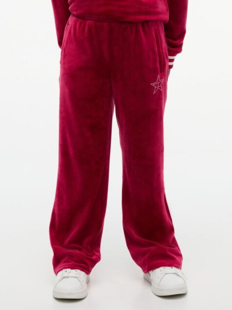 Red Star Flag Velour Wide Leg Joggers  Girls